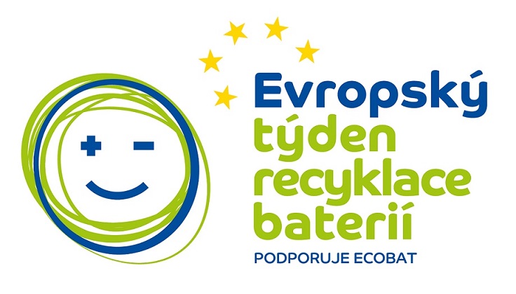 Modrozelené logo Evropského týdne recyklace baterií