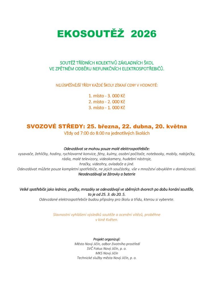Plakát s propozicemi soutěže ve sběru elektrozařízení